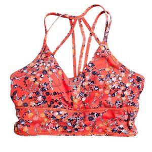 Born Primitive Floral Strappy Back Sports Bra, V-Neck, Red, Athletic, Size Small